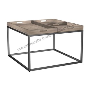 โต๊ะกาแฟทำจากไม้ด้านบนและฐานโลหะสำหรับตกแต่งห้องนั่งเล่นและสำนักงานที่กำลังมาแรง - Product Image 5