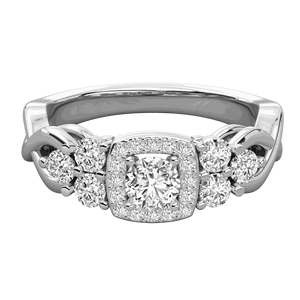 Anillo de Compromiso con Halo Cuadrado y Racimo de Diamantes de Corte Redondo - Product Image 1