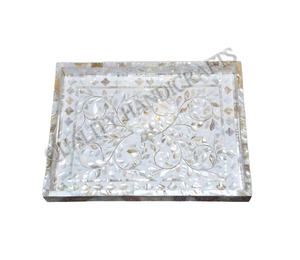 Plateau de service étoile en nacre fait à la main de qualité incrustation d'os pour hôtels et restaurants ustensiles de cuisine d'Inde - Product Image 1