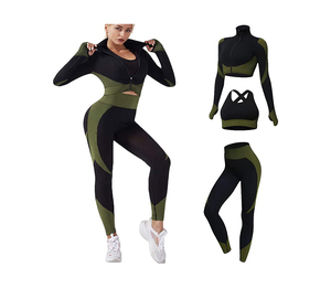 ชุดเลกกิ้งแขนยาวเอวสูงสำหรับผู้หญิงกางเกงเลกกิ้งออกกำลังกายเล่นกีฬาแห้งเร็วไร้ตะเข็บ - Product Image 5