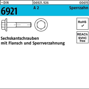Hex <b>Bolt</b> DIN 6921 <b>Flange</b> M6x35 A2 Serrated Locking Teeth 200 Pieces - Product Image 1