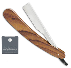 Le rasoir de barbier professionnel en bois à bord droit Hustler-Shavette à gorge coupée de qualité salon - Product Image 1