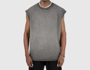 Camiseta sin mangas lavada exterior de calle alta para hombre, camiseta Vintage lavada, chaleco, ropa de calle sin mangas, Hipster camiseta sin mangas, camiseta cuadrada - Product Image 6