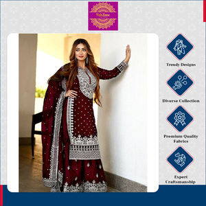 Conjunto de Kurti, Gharara, Sharara y Dupatta para Mujer, en Georgette Sintética Pesada, Listo para Usar, Completamente Cosido, con Bordado Pesado y Trabajo de Lentejuelas - Product Image 5