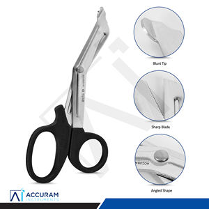 Medical Trauma Shears Bandage <b>Scissors</b> Black 14.5cm Stainless Steel Angled Blunt Emergency Surgical Hospital Paramedics Nurses - Product Image 2