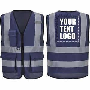 Gilet de sécurité réfléchissant à haute visibilité 100% polyester, fermeture éclair sur le devant, gilet de sécurité pas cher avec logo - Product Image 4