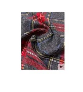 Kain wol lembut kualitas tinggi pasokan langsung pabrik wol Tartan pola cek wol campuran merah untuk wanita setelan kain mantel