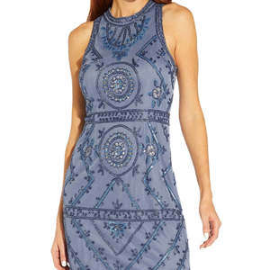 Vestido de Noche Azul sin Mangas con Cuentas para Mujer, Marca Adrianna Papell, Talla 14, Estilo Empire Natural, Vestido de Gala con Lentejuelas para Banquetes - Product Image 3