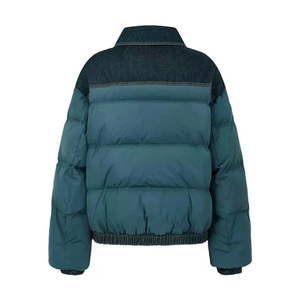 Veste matelassée imperméable en denim patchwork unisexe personnalisée pour l'hiver 2026, veste à bulles matelassée contrastée, style vintage sur le devant - Product Image 2