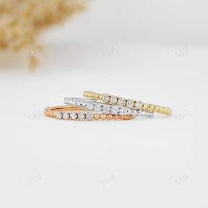 Minimalista 10K 14K 18K oro amarillo sólido media eternidad mujeres laboratorio cultivado anillos de diamantes anillo a juego con cuentas diseñador apilamiento banda - Product Image 5