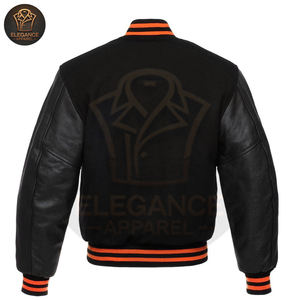 Color negro naranja buen proveedor nueva llegada venta al por mayor tasa OEM ODM manga larga para hombres béisbol universitario chaquetas universitarias - Product Image 2