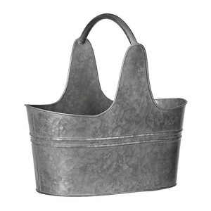 Metal Galvanized <b>Planter</b> with Customized Logo Unique Design Floor Decoration Fancy Flower <b>Planter</b> with <b>Wooden</b> Handle - Product Image 2