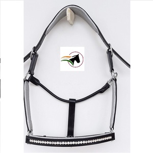 Halters de selle anglais de haute qualité de l'Inde Licol rembourré à paillettes argentées avec cristaux clairs et matériel argenté - Product Image 1