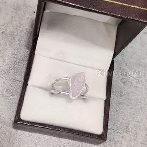 Bague pour femme en argent sterling 925, pierre précieuse en quartz rose naturel, pierre de naissance d'avril, double bande, bijoux faits à la main pour Noël - Product Image 5