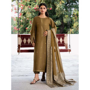 Chemise en Chiffon Brodé IZEL-3PC avec Châle Imprimé Courtrai et Pantalon - BIC-4376 - Product Image 1