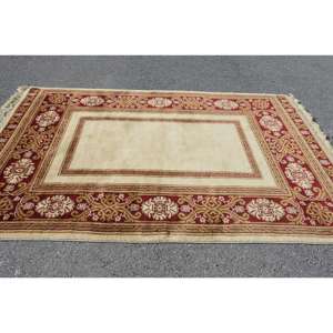 Alfombra Turca Vintage de 5.3x8.4 pies, Alfombra Grande, Alfombra de Lana con Diseño Floral Rojo Beige - Product Image 2