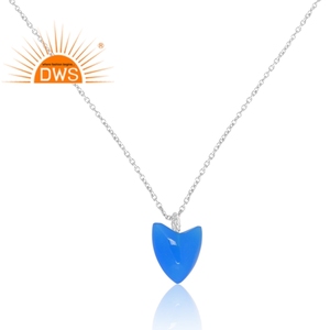 Handmade Design Fine Sterling Silver Hydro <b>Blue</b> Chalcedony Gemstone for Certified Trendy Link Chain Pendant Necklace for Women - Product Image 3