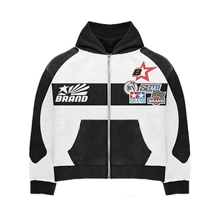 Ensemble de survêtement décontracté léger et écologique pour l'hiver, personnalisable, ample, avec fermeture éclair, pantalon évasé, broderie usée, sweat-shirt à capuche - Product Image 2