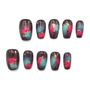 Chiodi da bara corti di lusso con pietra Cat Eye Chic Aura Set presson personalizzato fatto a mano con colla punte lunghe caratteristiche - Product Image 1