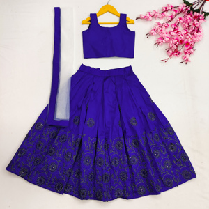 Shoryam Fashion Lehenga Choli brodé bleu pour filles et adolescentes, robe de fête ethnique, tenue festive indienne, ensemble avec dupatta transparent - Product Image 1