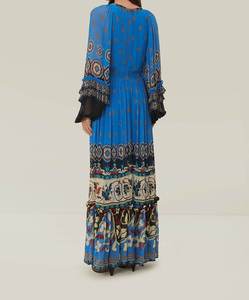 Bohemian V-Neck Chiffon Maxi <b>Dress</b> with Lantern Sleeves Ruffles Floral Print Floor-Length <b>Loose</b> Fit Summer for Women - Product Image 2