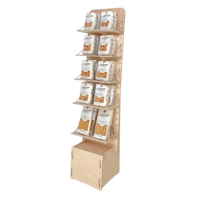 400mm Customized Adjustable Height Wooden Shelf Display Stand and Display Rack for Supermarket Food and Pasta exhibition