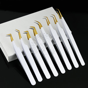 Pince à épiler classique incurvée en acier inoxydable sur mesure pour extensions de cils, 14 cm, 45/90 degrés, pointe en fibre à prise diamantée - Product Image 5