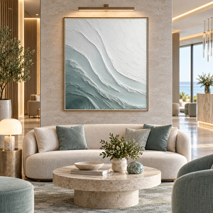 Art mural moderne, peinture à l'huile sur toile, vague océanique blanche et grise, texture superposée, minimaliste, décoration intérieure pour salon, hôtel - Product Image 2