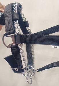 Halter de cheval de contrôle complet en nylon PP avec nubuck rembourré et matériel argenté licou de cheval de style selle anglaise avec chaîne de contrôle - Product Image 5