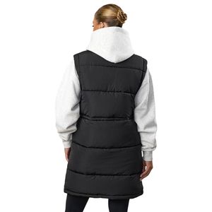 Chaleco largo acolchado negro para mujer, con cremallera completa, ligero, aislante, sin mangas, para uso casual en invierno. - Product Image 2
