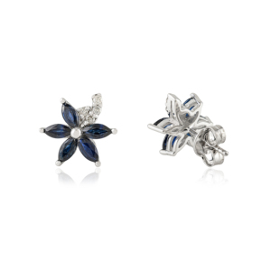 Pendientes de Plata de Ley S925 con Zafiro Azul Corte Marquesa, Diseño Floral, Pequeños y Elegantes - Product Image 5