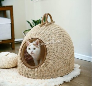 สินค้ามาใหม่เตียงสัตว์เลี้ยงทำจากวัสดุหวายสำหรับสุนัขและแมวบ้านสัตว์เลี้ยงสไตล์เรียบง่ายตะกร้าสุดหรูสำหรับสัตว์เลี้ยง - Product Image 4