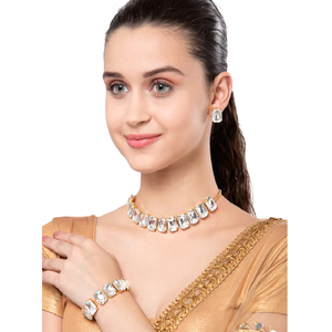 Conjunto de Joyería Nupcial Vintage Kundan Blanco con Baño de Oro y Rodio con Perlas - para Bodas y Regalos - Product Image 3