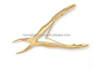 Juego de fórceps de extracción Dental chapados en oro de acero inoxidable Manual de 7 piezas | Instrumentos quirúrgicos de eliminación de dientes de bebé pedodónticos - Product Image 2