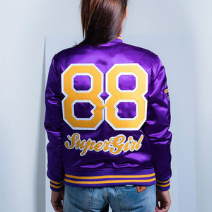 Nueva llegada introducir en el mercado mujeres satén Varsity chaqueta de manga larga lavado ácido mujeres satén Varsity chaqueta - Product Image 4