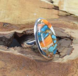 Bague en turquoise huître, argent sterling 925, pierre précieuse ovale, bijoux de luxe faits à la main, cadeau pour femme, pierre de naissance de février, plaqué rhodium - Product Image 2