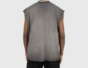 Camiseta sin mangas lavada exterior de calle alta para hombre, camiseta Vintage lavada, chaleco, ropa de calle sin mangas, Hipster camiseta sin mangas, camiseta cuadrada - Product Image 5