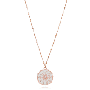 Collier en émail blanc de forme ronde de conception d'étoile bijoux en argent sterling 925 en gros turc - Product Image 1