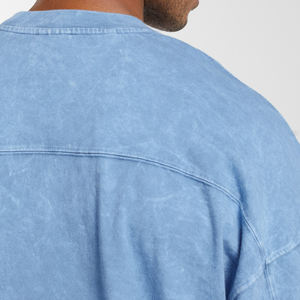 Haute qualité lavé à l'acide personnalisé Streetwear hommes T-Shirt nouveau graphique à manches longues Design Vintage coupe ample imprimé Jersey tissu - Product Image 5