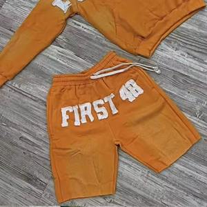 Sudadera con capucha y conjunto corto de chándal de lana de algodón bordado personalizado para hombre, Sudadera con capucha y cremallera lavada con ácido y conjunto corto de chándal - Product Image 6