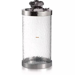 Boîte en verre de rangement de cuisine avec couvercle en métal argenté et feuille de Gingko, boîte à thé et bocaux de luxe - Product Image 3