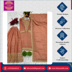 Nouveau Style de Luxe Créateur Entièrement Cousu Prêt à Porter Pure Chinnon Silk Full Sleeve Top Kurti Palazzo Dupatta Ensemble pour Femmes - Product Image 5