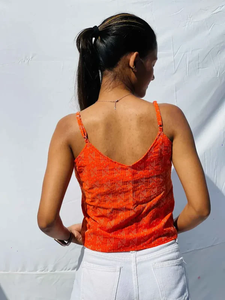 เสื้อครอปแขนกุดผ้าฝ้ายถักลายปักฉลุสไตล์ลำลองสีส้ม - Product Image 3