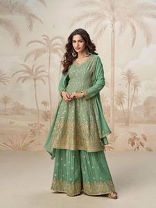 Élégant Costume Salwar Réversible Élégant Lourd Faux Georgette Élégant Séquence de Broderie Travail Entièrement Cousu Confortable Gratuit - Product Image 3