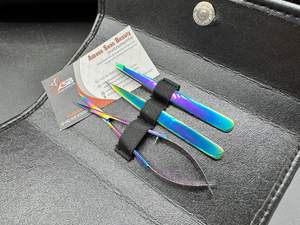 Pince à épiler à sourcils arc-en-ciel de haute qualité avec logo personnalisé Pince à épiler à sourcils pointu en acier durable Pochette à ciseaux incluse - Product Image 4