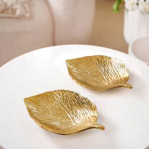 Bol à fruits secs en laiton plaqué or moderne en forme de feuille pour le Ramadan et la décoration de mariage, finition aluminium, décoration de table - Product Image 1