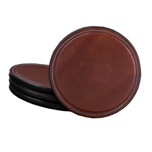 Juego de 4 posavasos redondos de cuero PU de lujo personalizados al por mayor - Product Image 1