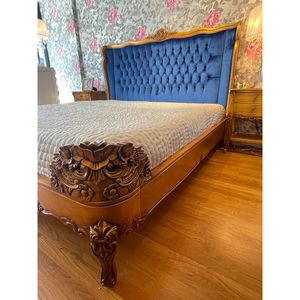 Baroque Style Bed Carved <b>Wood</b> Gold Finish - Product Image 5