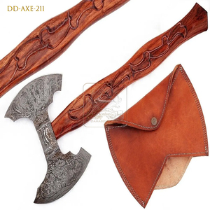 Hacha de Acero de Damasco Estilo Vikingo DD-AXE210 para Exteriores, Mango de Madera, para Acampar, Bricolaje, Cortar Madera en el Bosque, 400 mm - Product Image 6