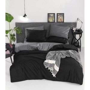 Ensemble de housse de couette double Bella Home 6 pièces, 100% coton, noir gris, motif uni avec fonction rafraîchissante - Product Image 1